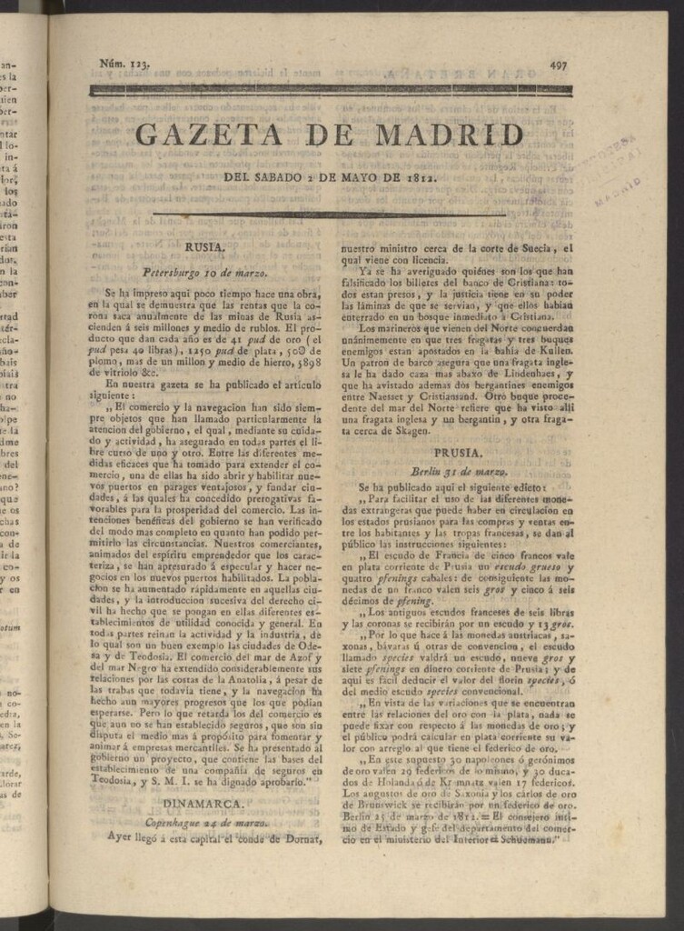 Miniatura de Gaceta de Madrid del 2 de mayo de 1812