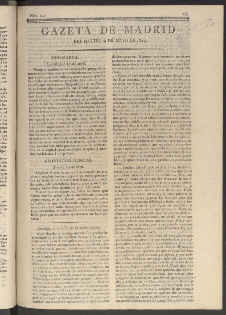 Miniatura de Gaceta de Madrid del 19 de mayo de 1812
