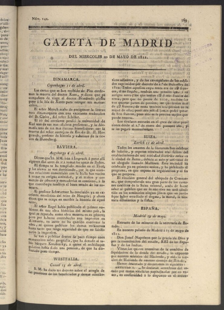 Miniatura de Gaceta de Madrid del 20 de mayo de 1812