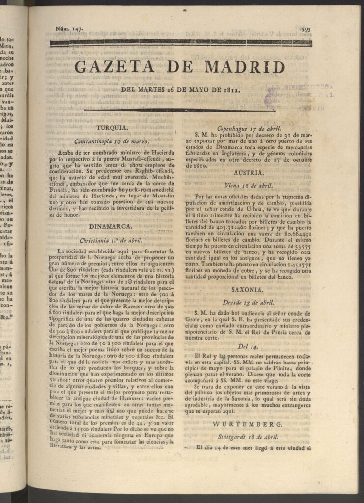 Miniatura de Gaceta de Madrid del 26 de mayo de 1812