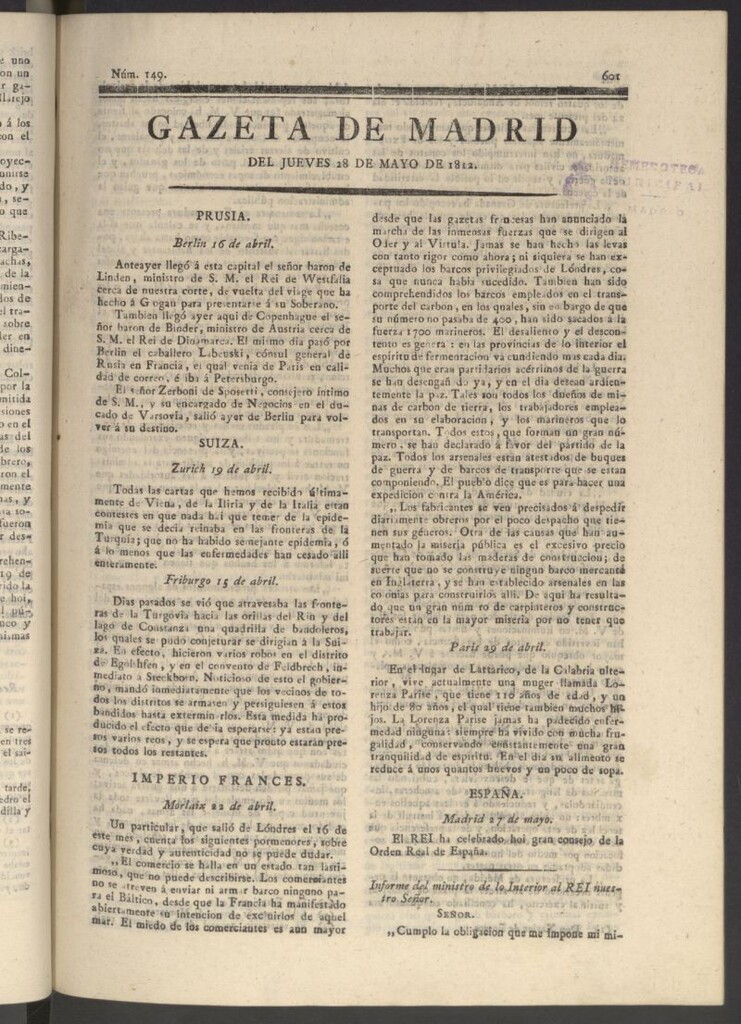 Miniatura de Gaceta de Madrid del 28 de mayo de 1812