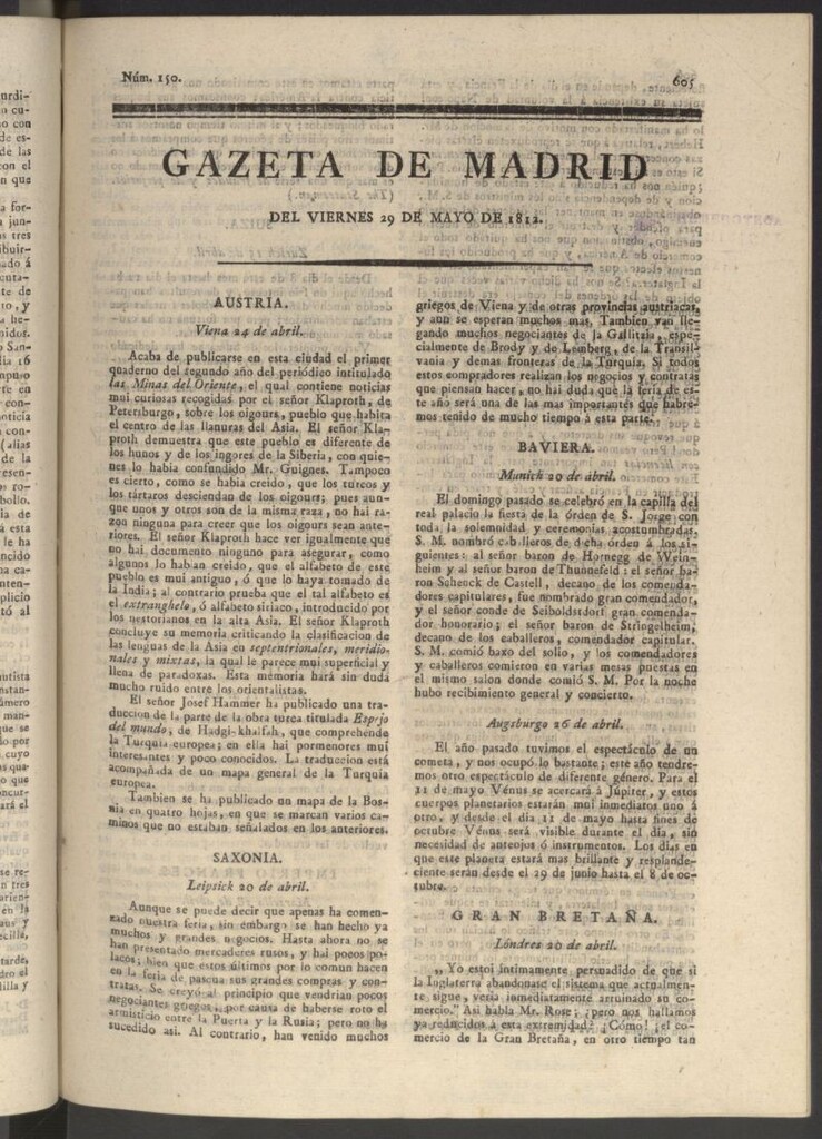 Miniatura de Gaceta de Madrid del 29 de mayo de 1812