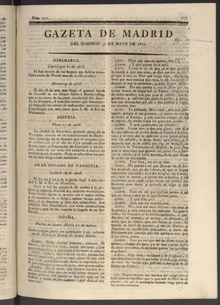 Miniatura de Gaceta de Madrid del 31 de mayo de 1812