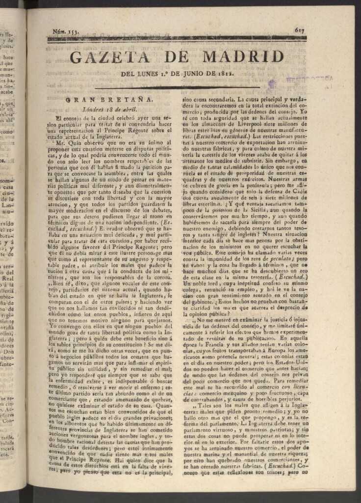 Miniatura de Gaceta de Madrid del 1 de junio de 1812