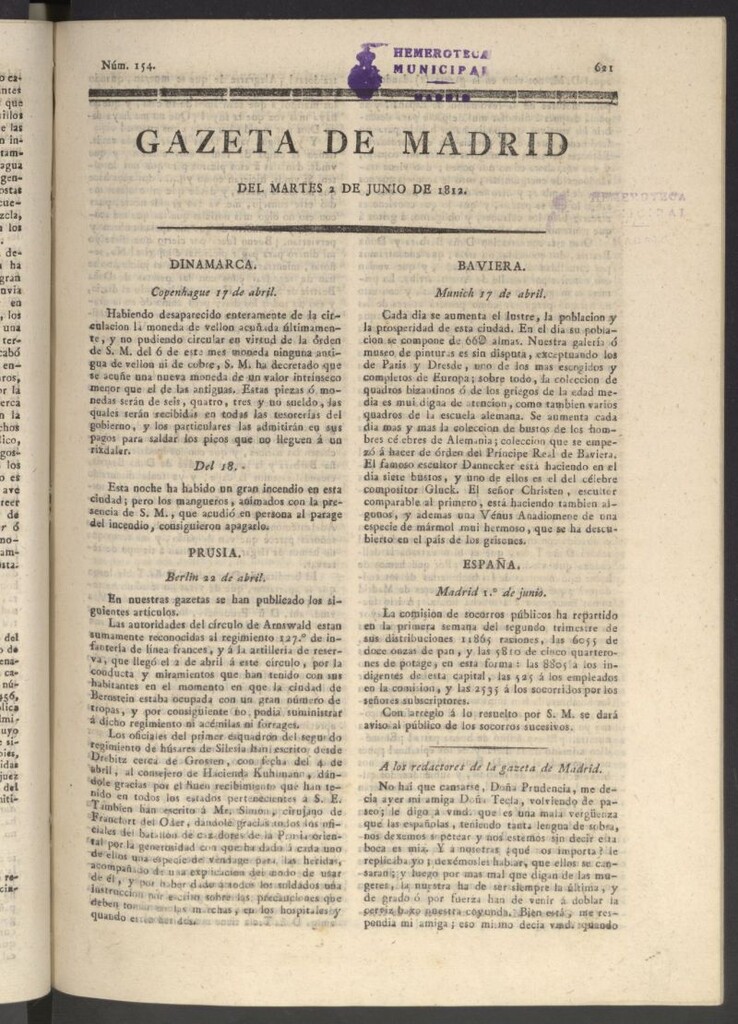 Miniatura de Gaceta de Madrid del 2 de junio de 1812