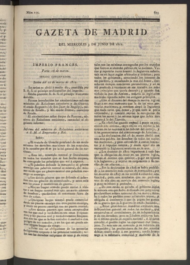 Miniatura de Gaceta de Madrid del 3 de junio de 1812