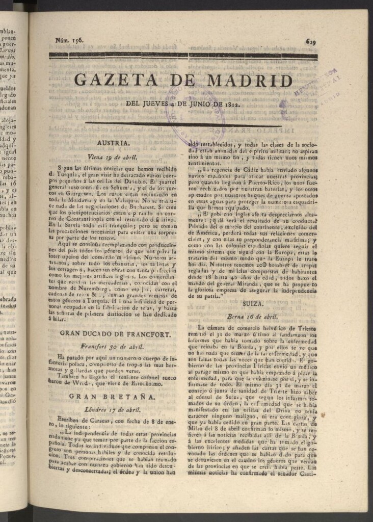 Miniatura de Gaceta de Madrid del 4 de junio de 1812