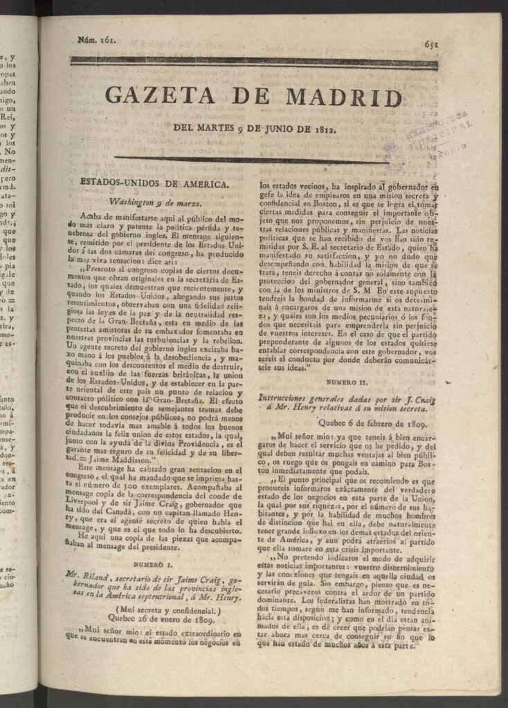 Miniatura de Gaceta de Madrid del 9 de junio de 1812