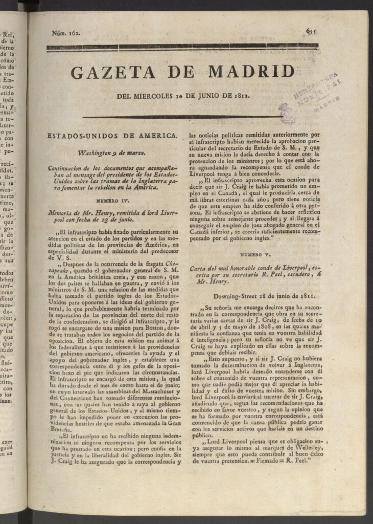 Miniatura de Gaceta de Madrid del 10 de junio de 1812
