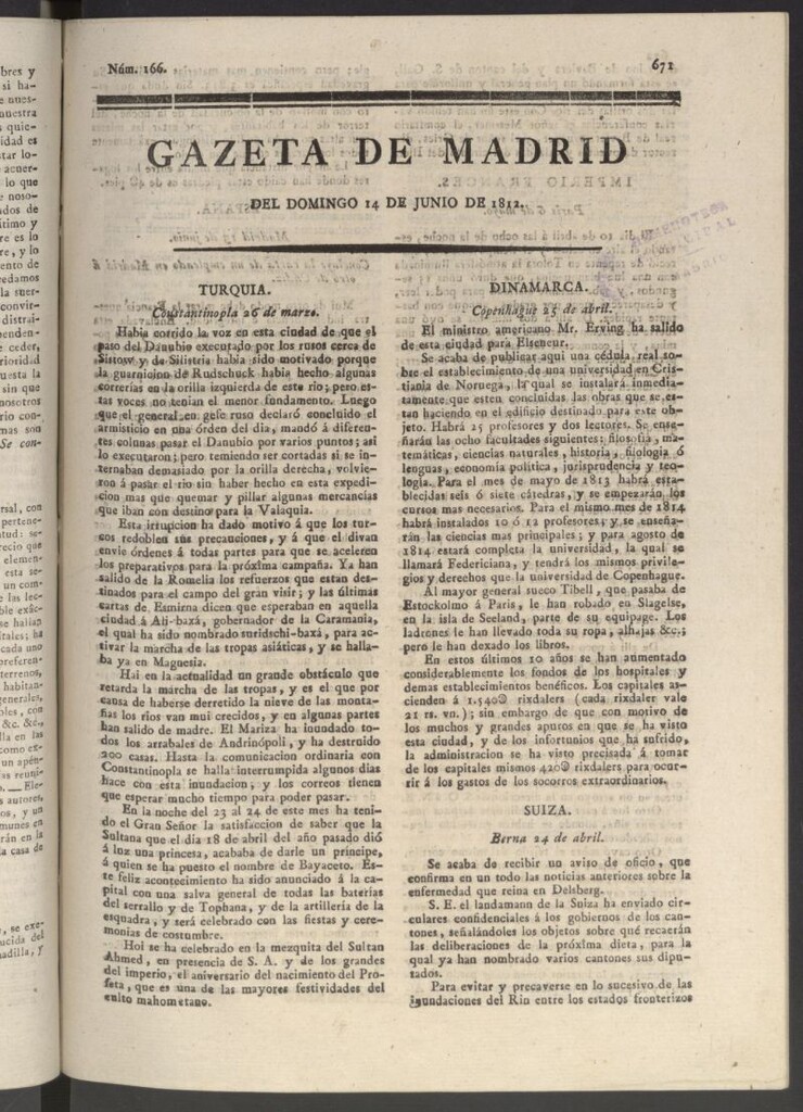Miniatura de Gaceta de Madrid del 14 de junio de 1812