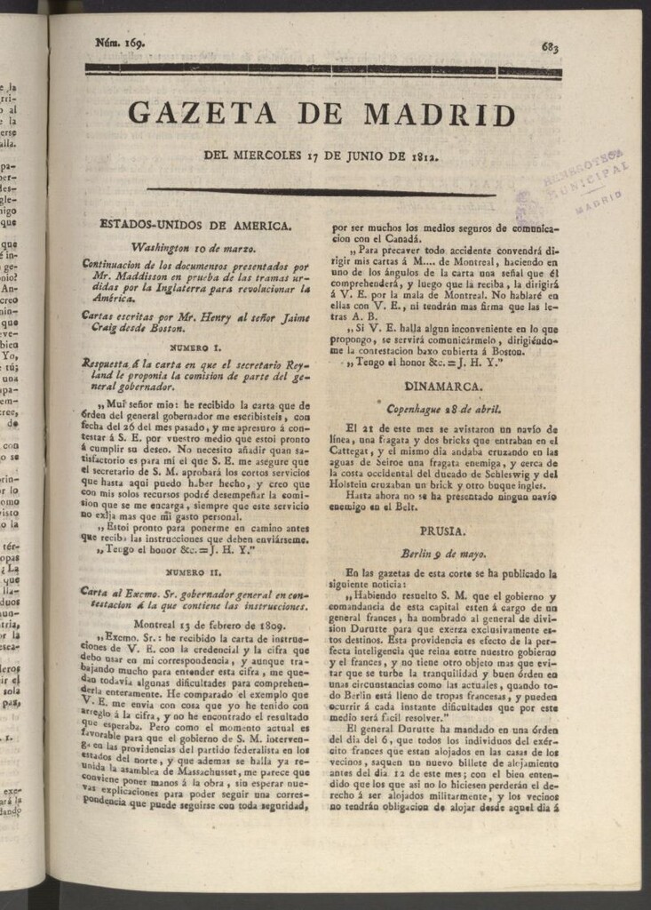 Miniatura de Gaceta de Madrid del 17 de junio de 1812