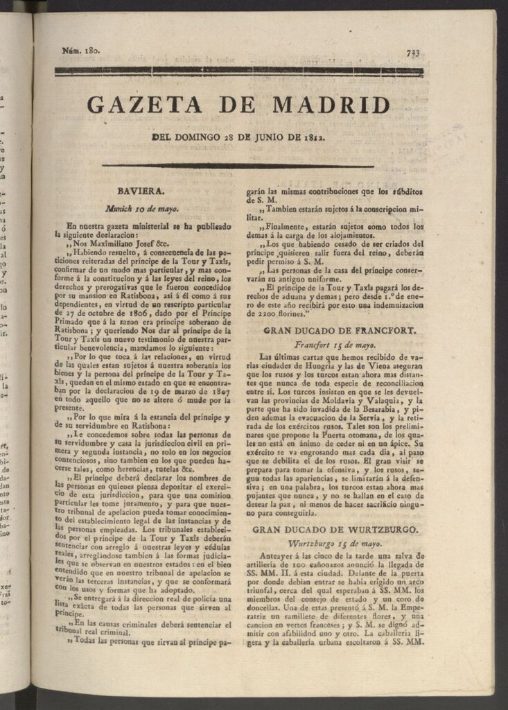 Miniatura de Gaceta de Madrid del 28 de junio de 1812