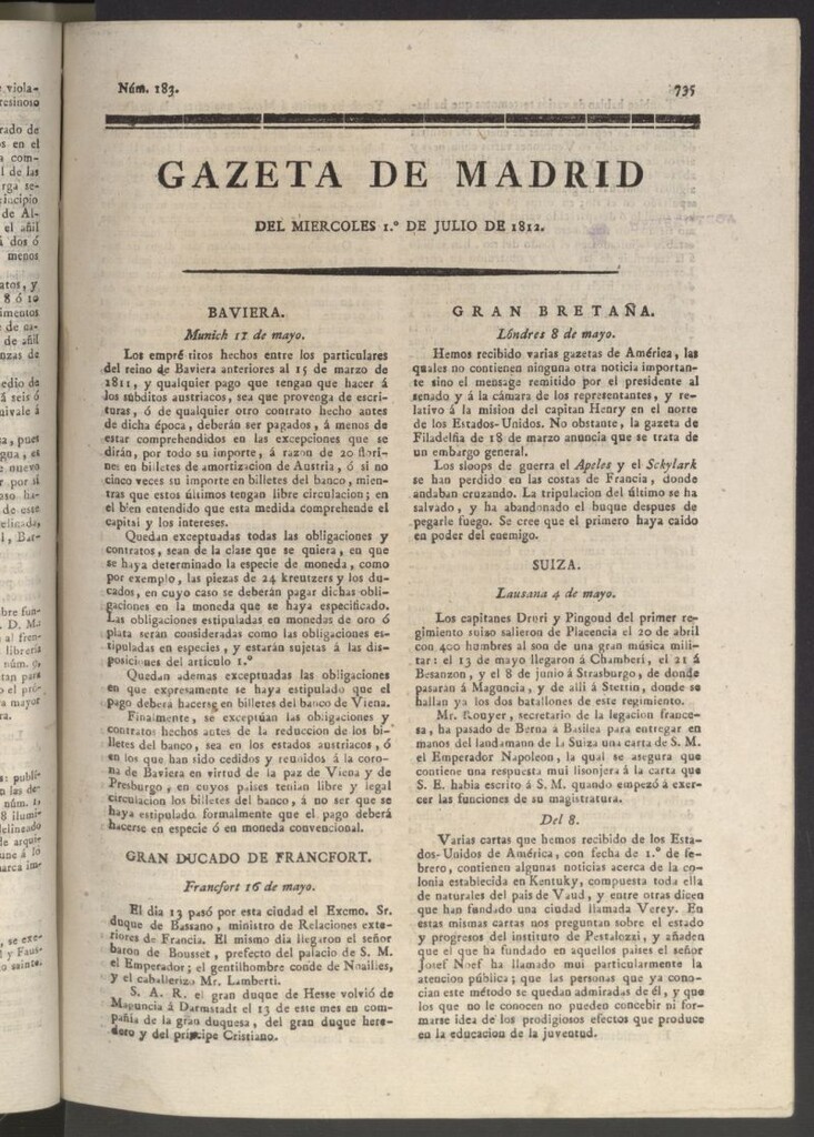 Miniatura de Gaceta de Madrid del 1 de julio de 1812