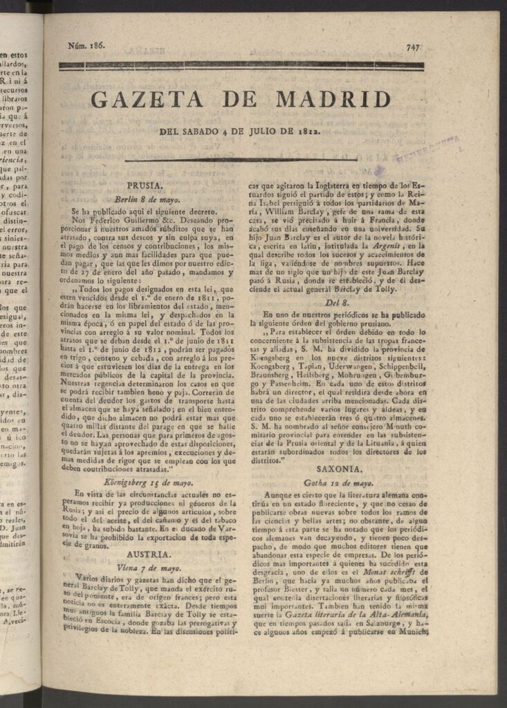 Miniatura de Gaceta de Madrid del 4 de julio de 1812
