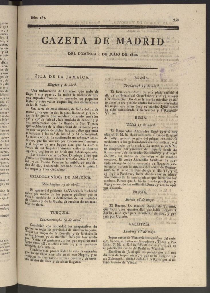 Miniatura de Gaceta de Madrid del 5 de julio de 1812