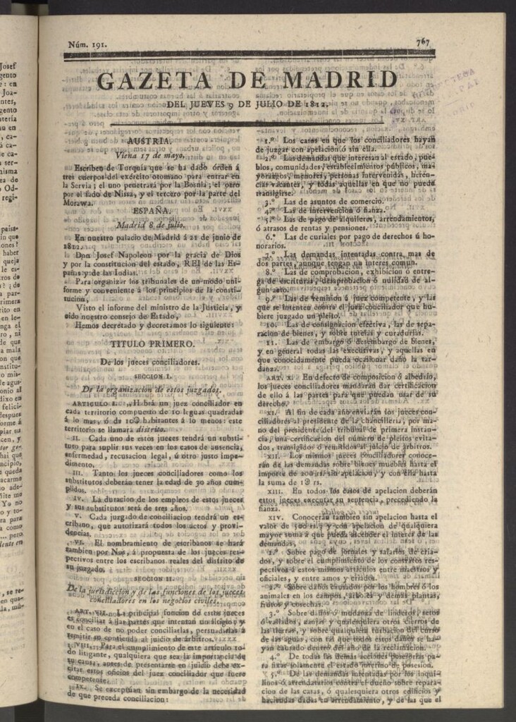 Miniatura de Gaceta de Madrid del 9 de julio de 1812