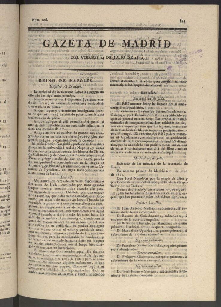 Miniatura de Gaceta de Madrid del 24 de julio de 1812