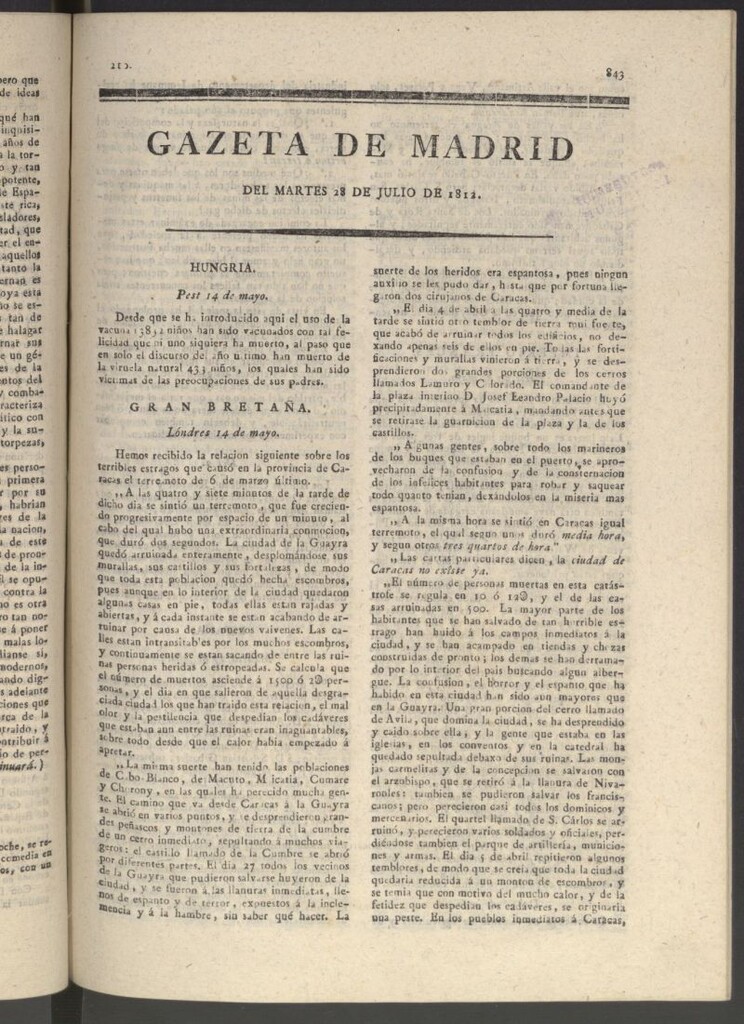 Miniatura de Gaceta de Madrid del 28 de julio de 1812