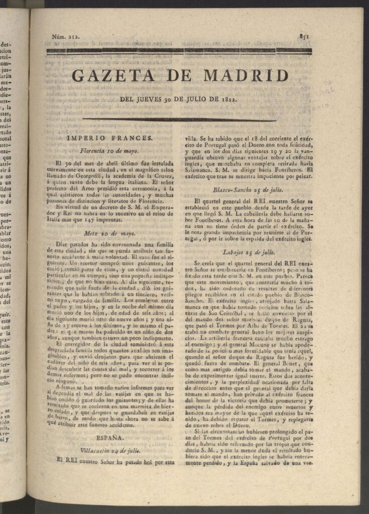 Miniatura de Gaceta de Madrid del 30 de julio de 1812