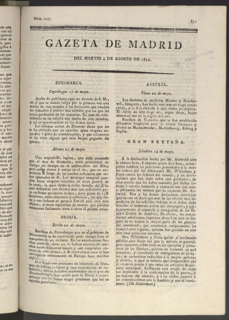Miniatura de Gaceta de Madrid del 4 de agosto de 1812
