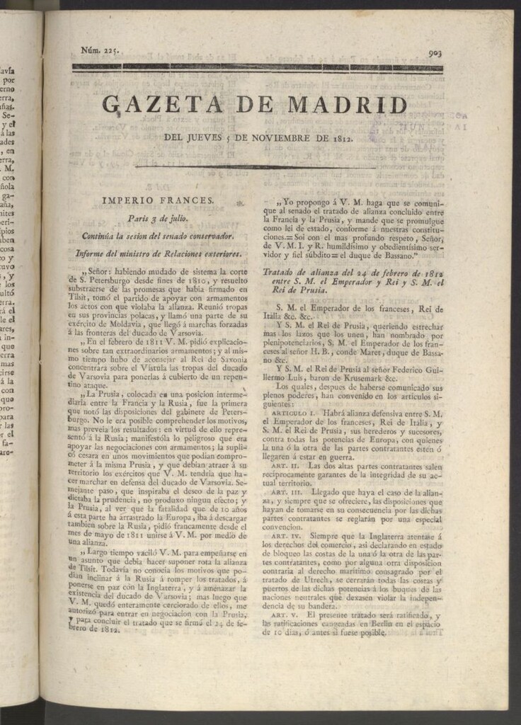 Miniatura de Gaceta de Madrid del 5 de noviembre de 1812
