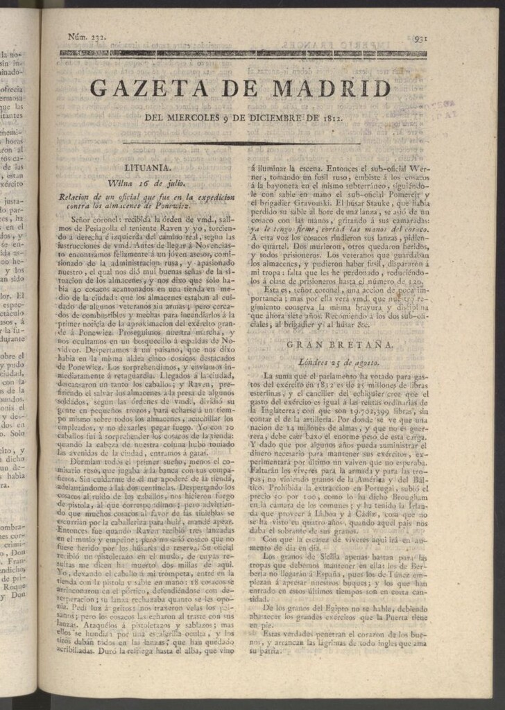 Miniatura de Gaceta de Madrid del 9 de diciembre de 1812