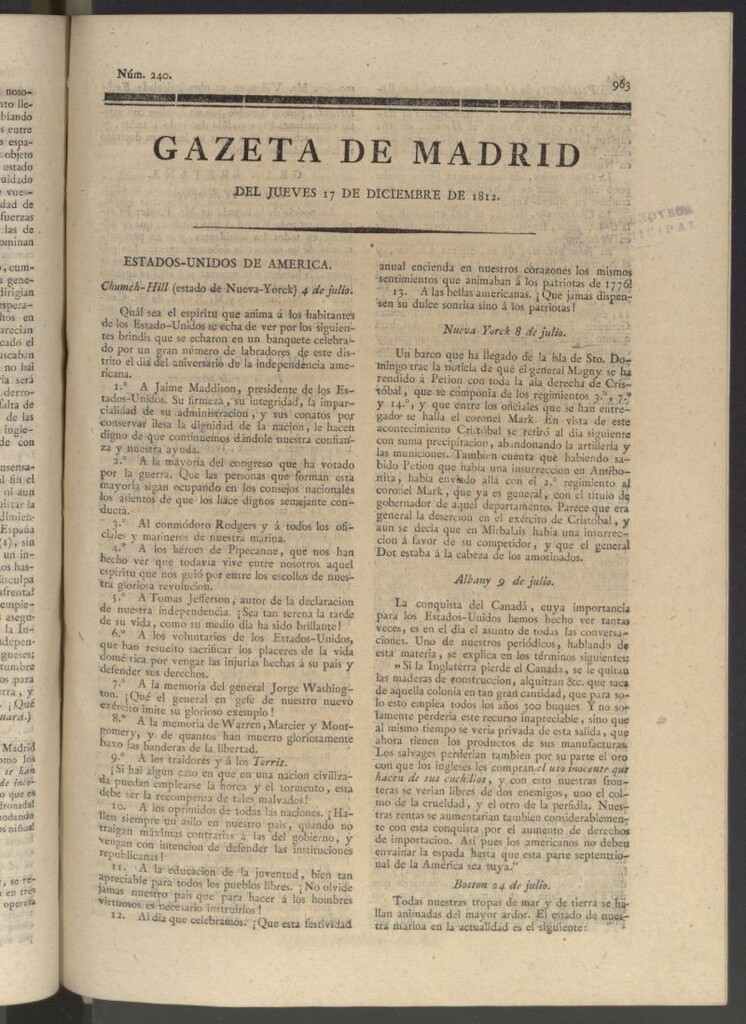 Miniatura de Gaceta de Madrid del 17 de diciembre de 1812