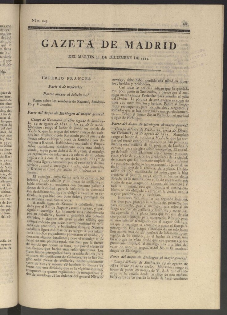 Miniatura de Gaceta de Madrid del 22 de diciembre de 1812