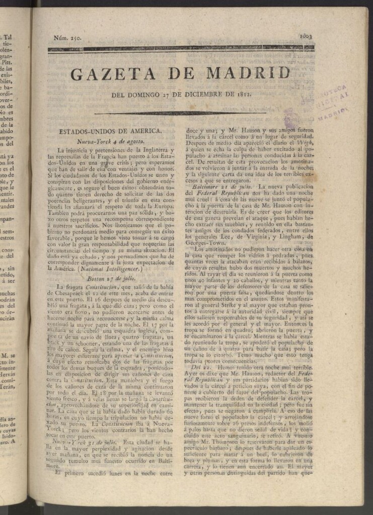Miniatura de Gaceta de Madrid del 27 de diciembre de 1812