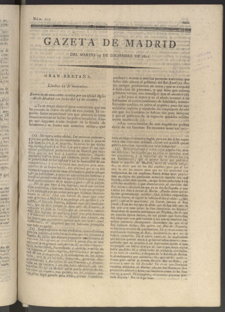 Miniatura de Gaceta de Madrid del 29 de diciembre de 1812