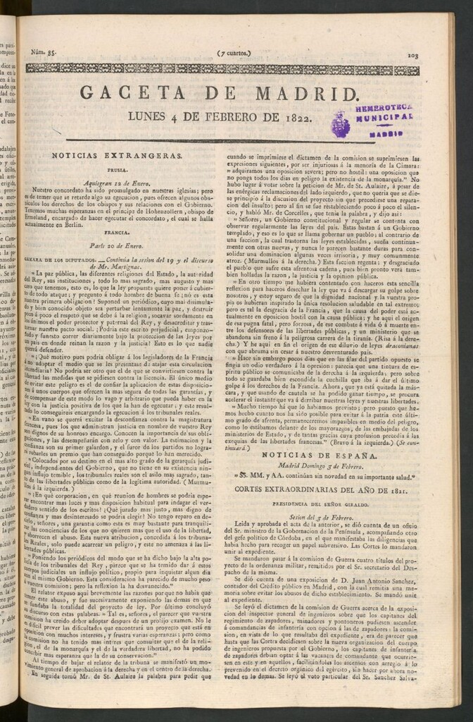 Miniatura de Gaceta de Madrid del 4 de febrero de 1822