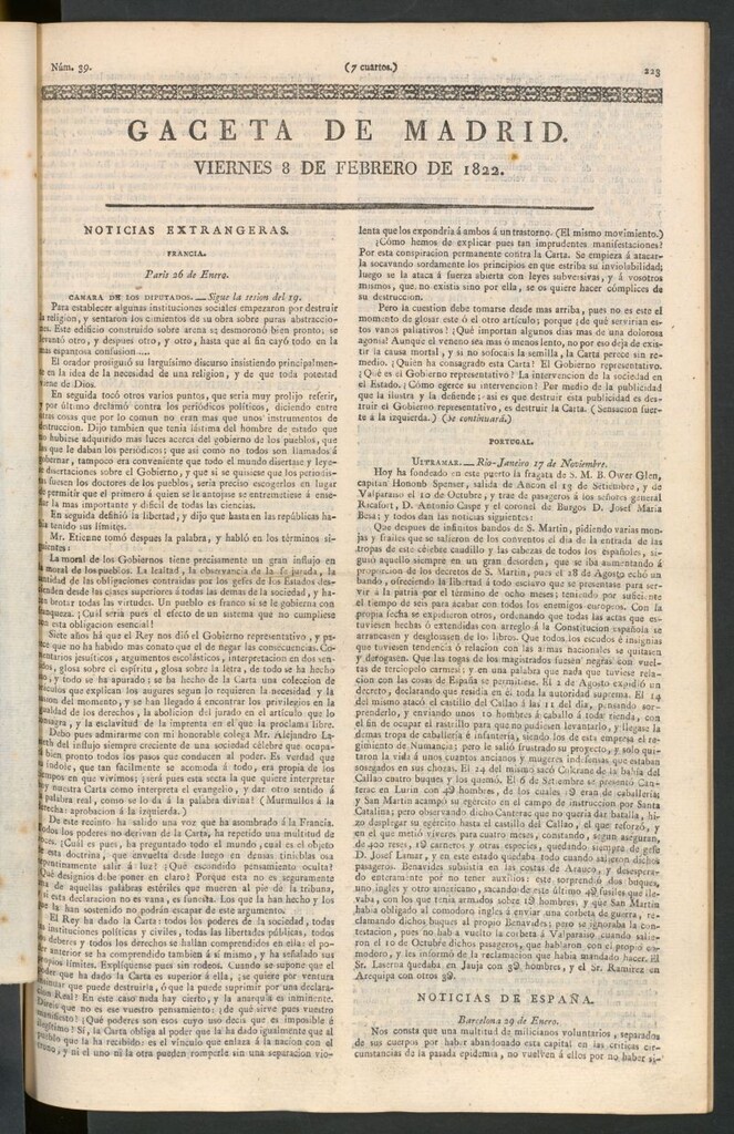 Miniatura de Gaceta de Madrid del 8 de febrero de 1822