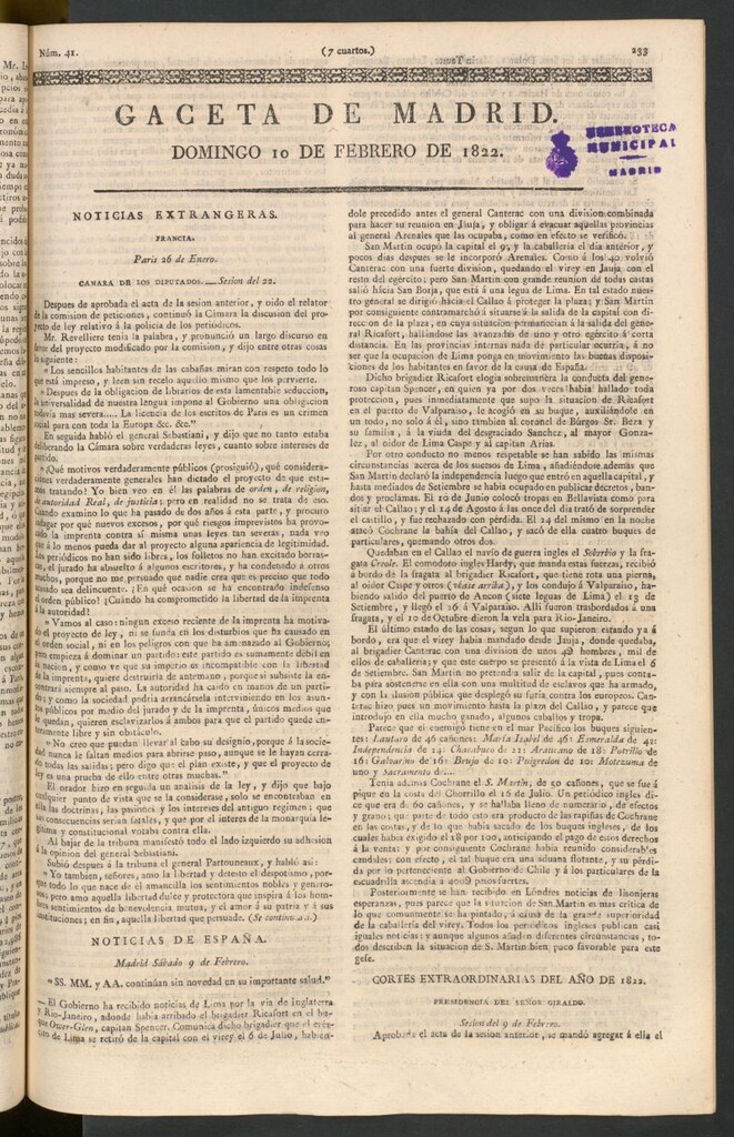 Miniatura de Gaceta de Madrid del 10 de febrero de 1822
