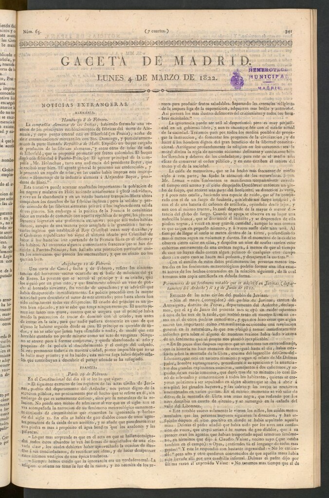 Miniatura de Gaceta de Madrid del 4 de marzo de 1822