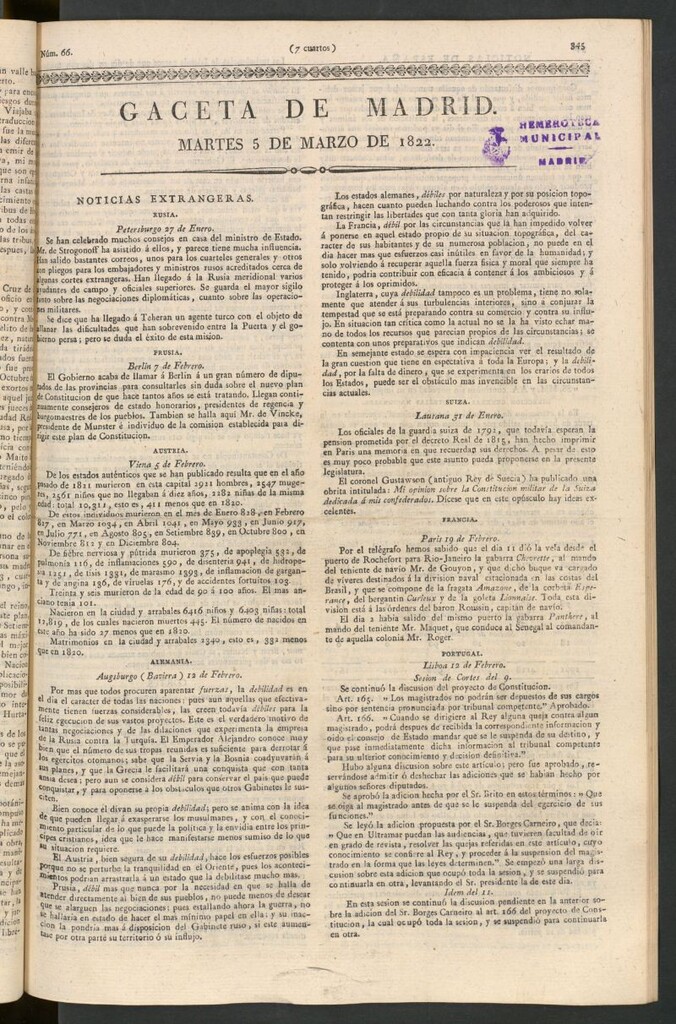 Miniatura de Gaceta de Madrid del 5 de marzo de 1822