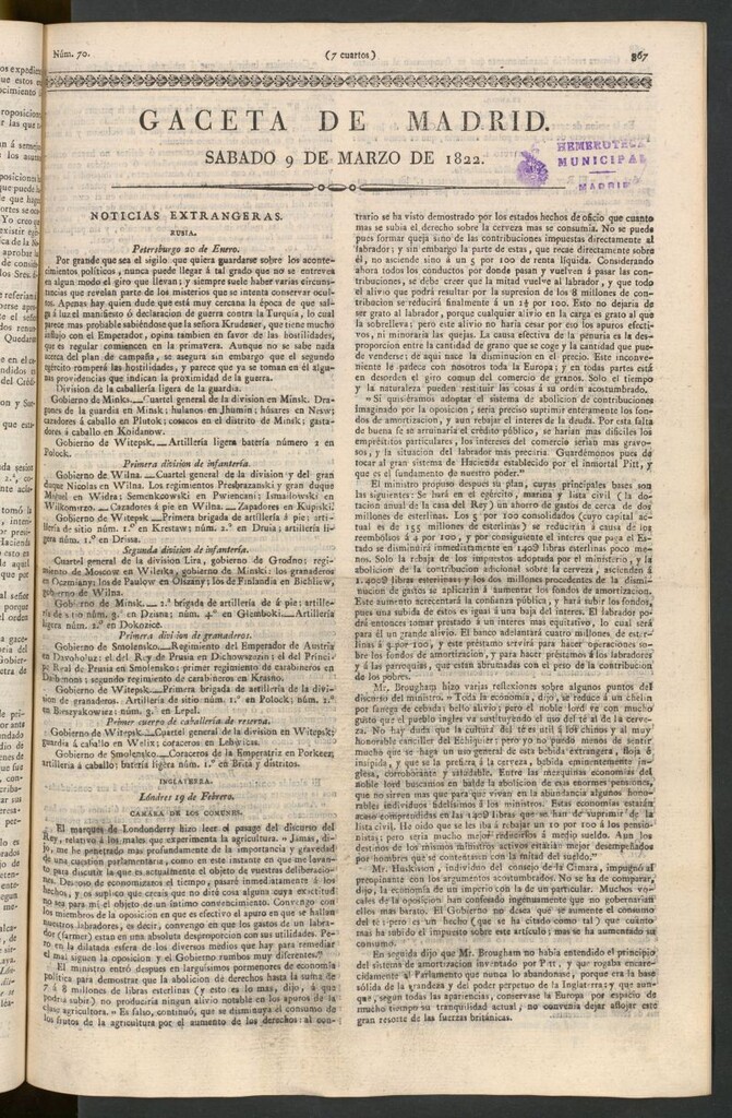 Miniatura de Gaceta de Madrid del 9 de marzo de 1822