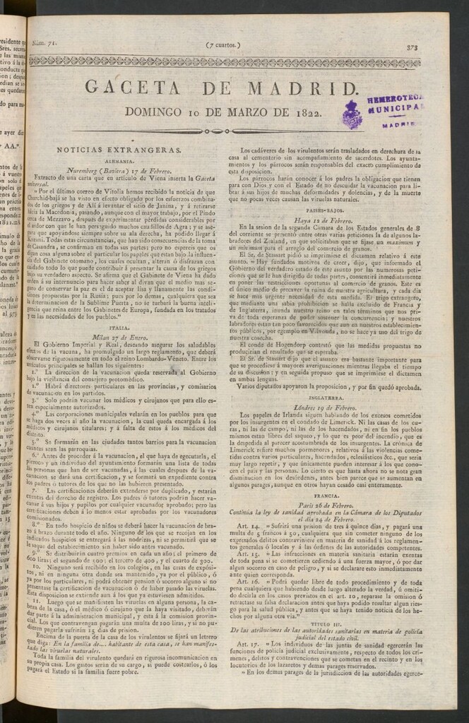 Miniatura de Gaceta de Madrid del 10 de marzo de 1822