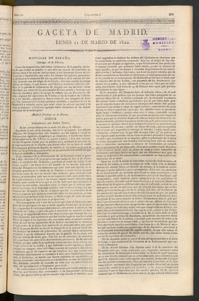 Miniatura de Gaceta de Madrid del 11 de marzo de 1822