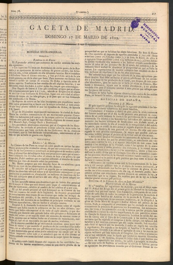 Miniatura de Gaceta de Madrid del 17 de marzo de 1822