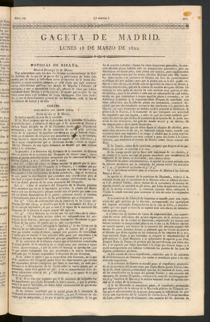 Miniatura de Gaceta de Madrid del 18 de marzo de 1822