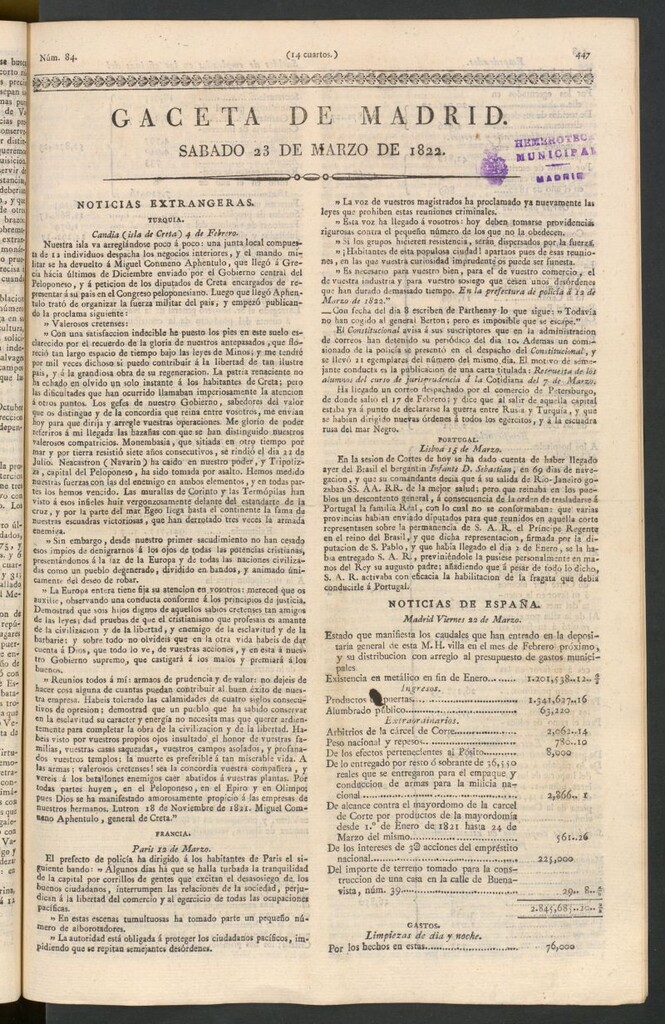 Miniatura de Gaceta de Madrid del 23 de marzo de 1822