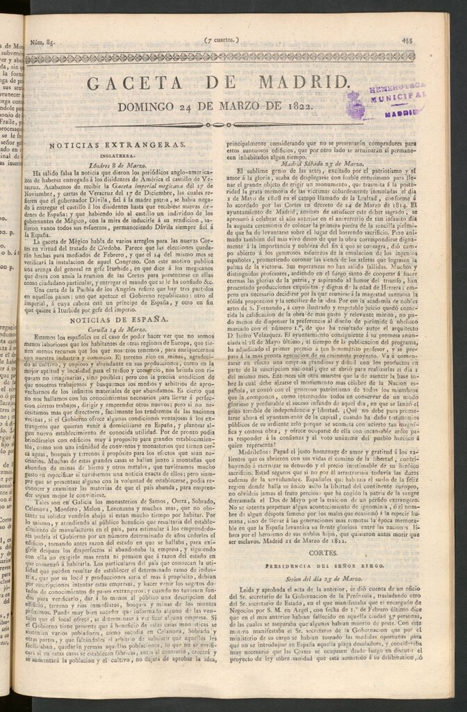 Miniatura de Gaceta de Madrid del 24 de marzo de 1822