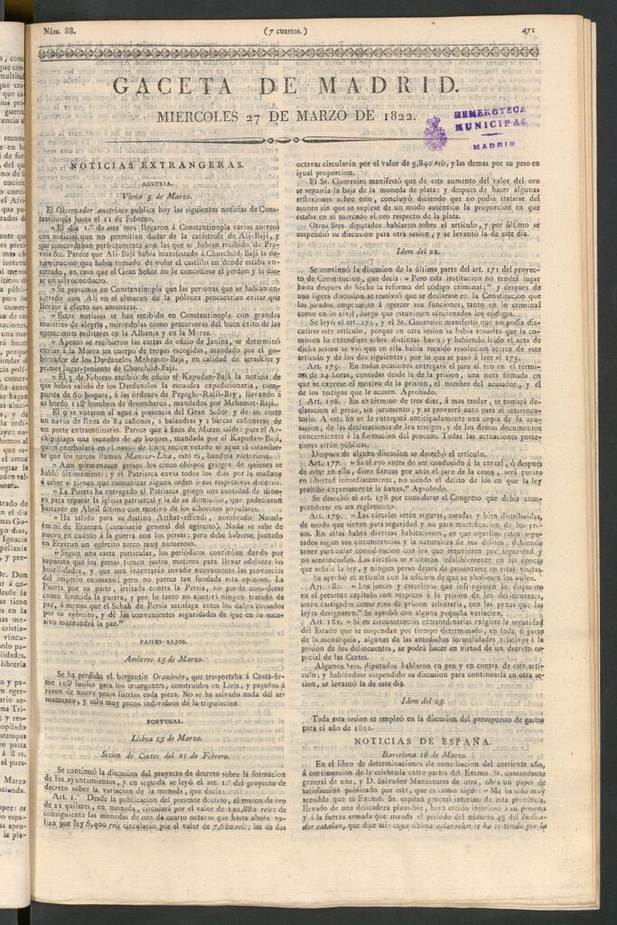 Miniatura de Gaceta de Madrid del 27 de marzo de 1822