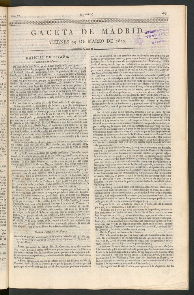 Miniatura de Gaceta de Madrid del 29 de marzo de 1822