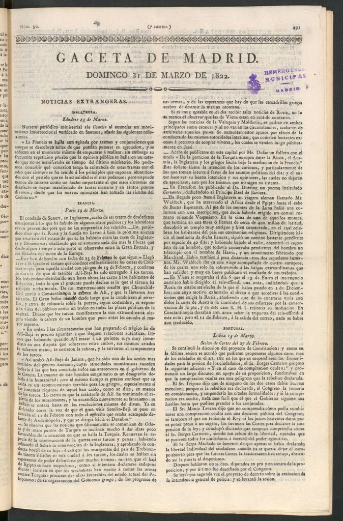 Miniatura de Gaceta de Madrid del 31 de marzo de 1822