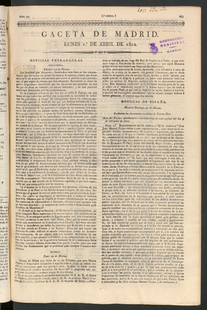 Miniatura de Gaceta de Madrid del 1 de abril de 1822