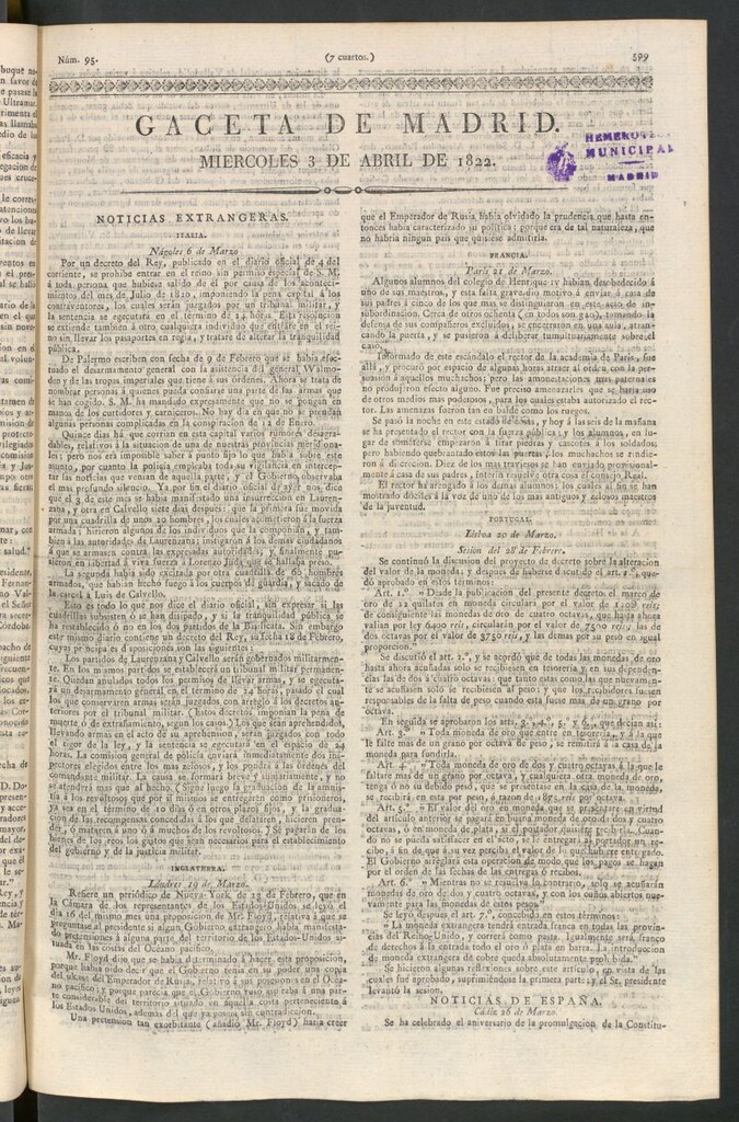 Miniatura de Gaceta de Madrid del 3 de abril de 1822