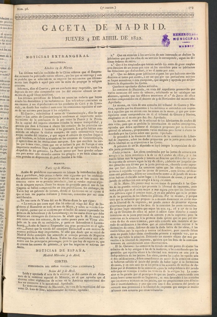 Miniatura de Gaceta de Madrid del 4 de abril de 1822