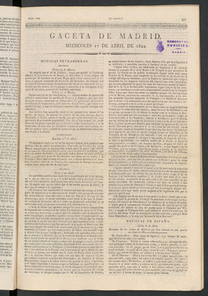 Miniatura de Gaceta de Madrid del 17 de abril de 1822
