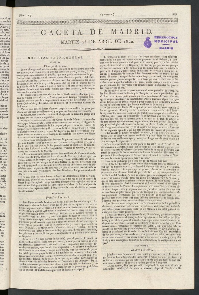 Miniatura de Gaceta de Madrid del 23 de abril de 1822